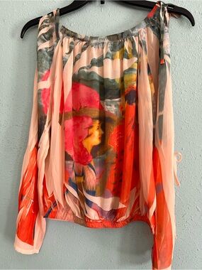 Sheer Printed Off-Shoulder Art Blouse